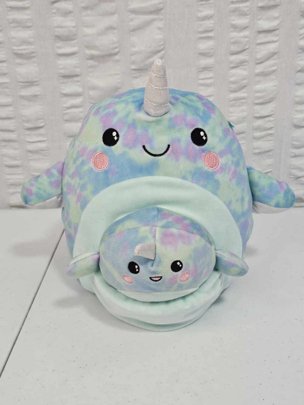 River the Narwhal from the Squishmallows Mom & Baby collection Pastel Tie-Dye